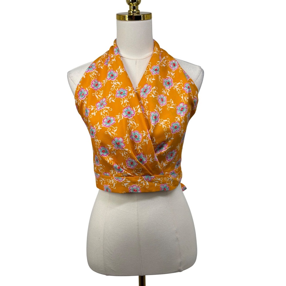 Vintage Youth Guild 70s Floral Halter Wrap Top Size 9 Scarf Print Hippie Union